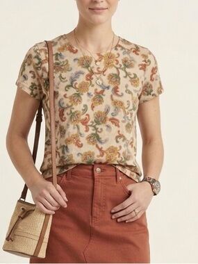 VTG24 vintage 80s 90s 100% Silk Floral Blouse Short Sleeve Cream Multi Academia